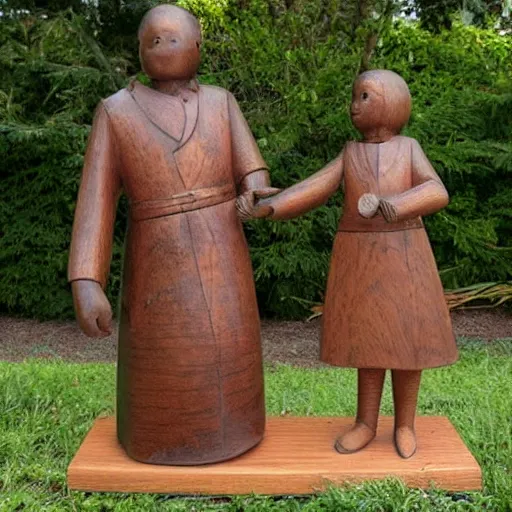 Prompt: Sculpture wooden of a father guiding his daughter