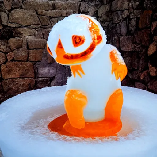 Image similar to ice sculpture of charmander made of ice, photography