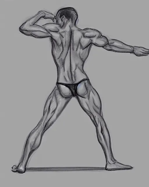 Prompt: dynamic male body pose, perspective, simple sketch