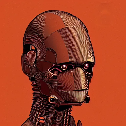 Image similar to A portrait of a robot by Moebius, trending on Artstation