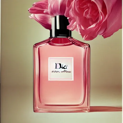 Prompt: dior floral pink perfume advertisement