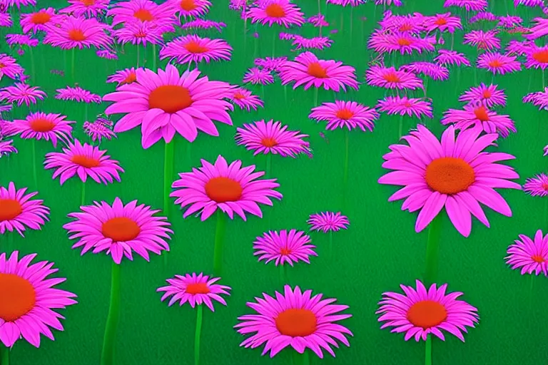 Image similar to beautiful field of giant gerber daisy flowers digital illustration by dr. seuss : 1 | colorful surreal psychedelic megaflora forest by beeple : 1