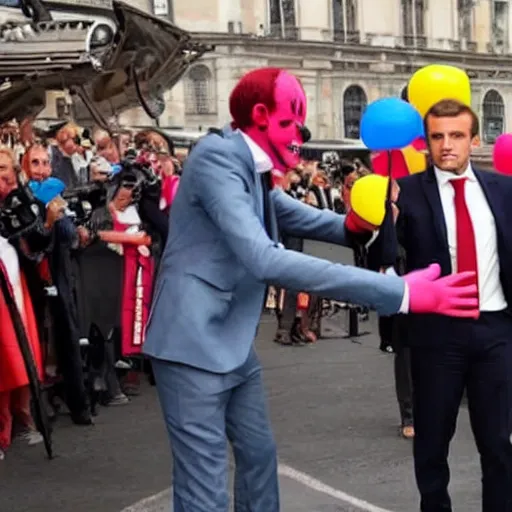 Prompt: macron dressed as a clown