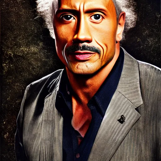 Prompt: the rock einstein portrait