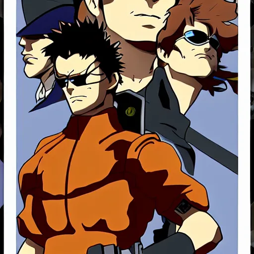 Image similar to solid snake in cowboy bebop, anime style, beautiful