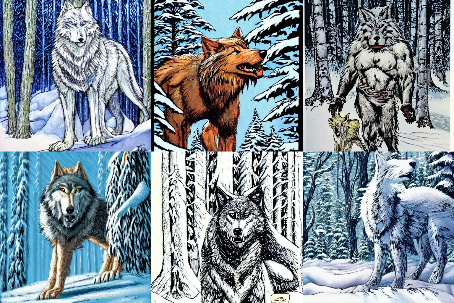Prompt: giant wolf life beast in a snowy forest, art by todd mcfarlane.