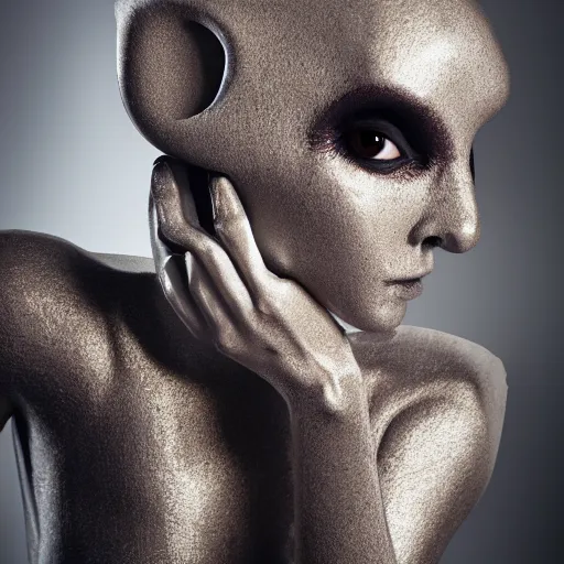 Image similar to shapeshifting space alien horror as a fashion model, 8 k fashion photography, soft lighting