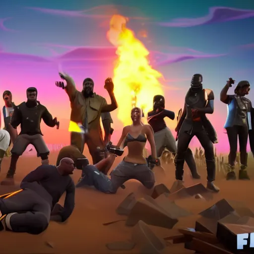 Image similar to kanye west listening party in fortnite, full hd