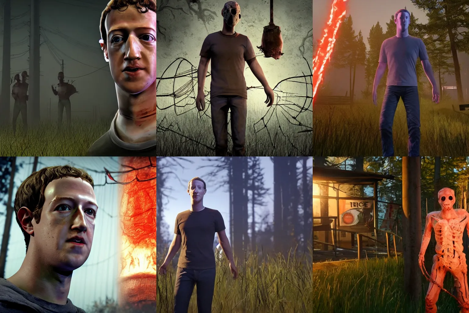 Prompt: Screenshot of Mark Zuckerberg in Dead By Daylight