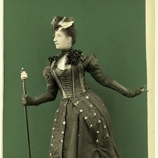 Prompt: a Victorian warrior, smoking body, like lady mechanika, on a green screen