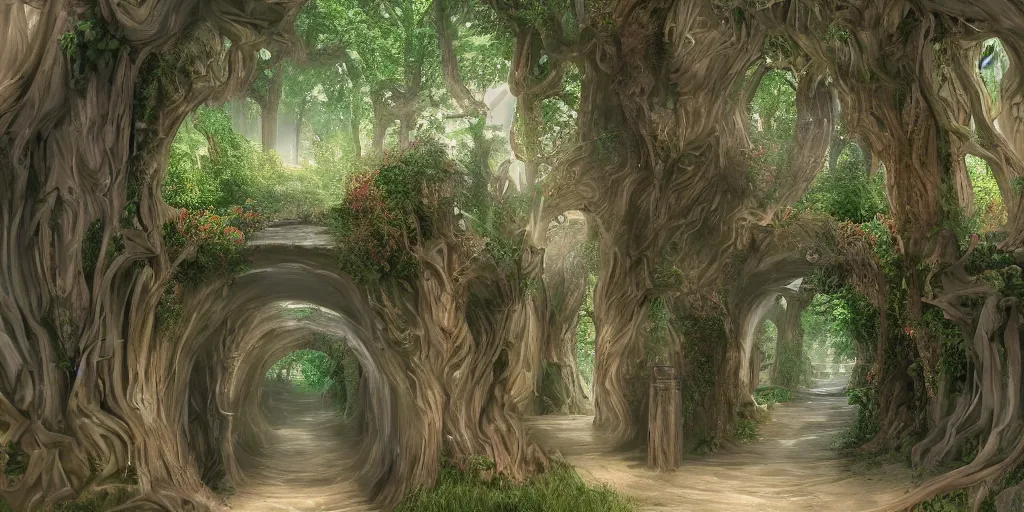 Image similar to beautiful matte painting of entrance to maze