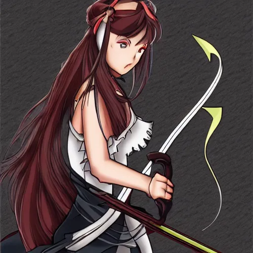 Image similar to woman with a bow and arrow anime