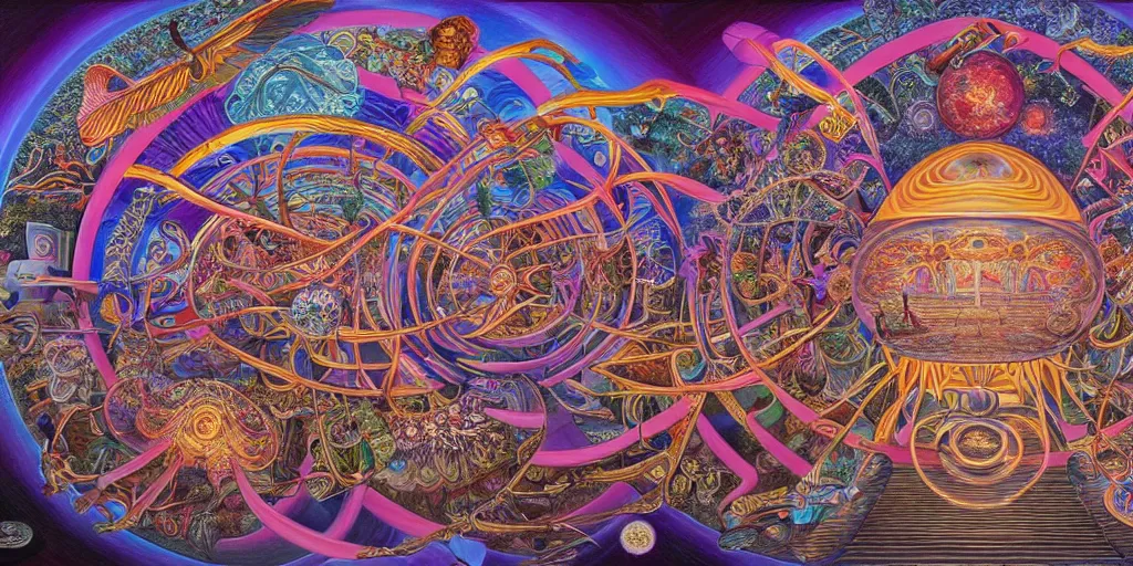 Image similar to memory palace, masterpiece composition, 8 k resolution, ultra fine illustration, art by alex grey and tokio aoyama, highly detailed,