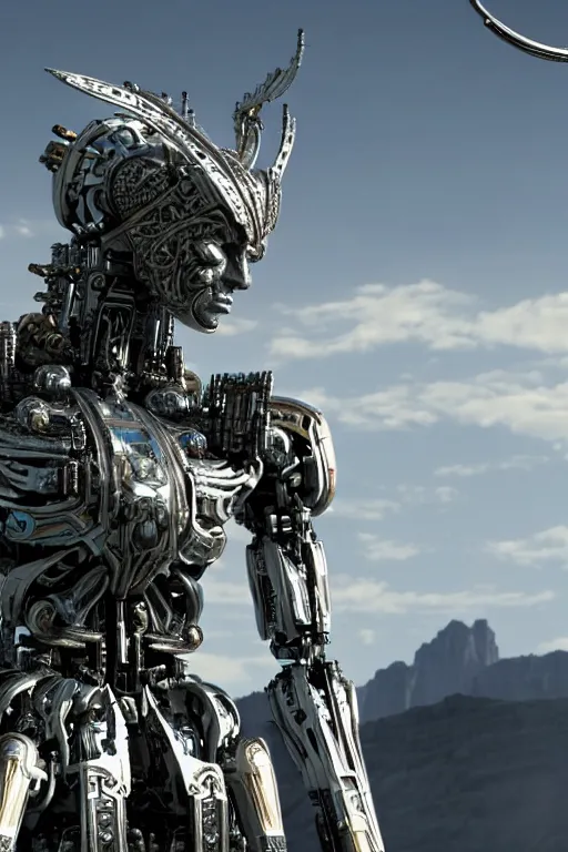 Prompt: cinematic still in westworld and machine - warrior - 5, intricate ornate humanoid mecha warrior,