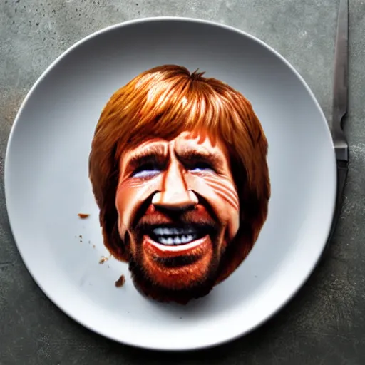 Image similar to chuck roast norris, food photo of chuck norris face on chuck roast