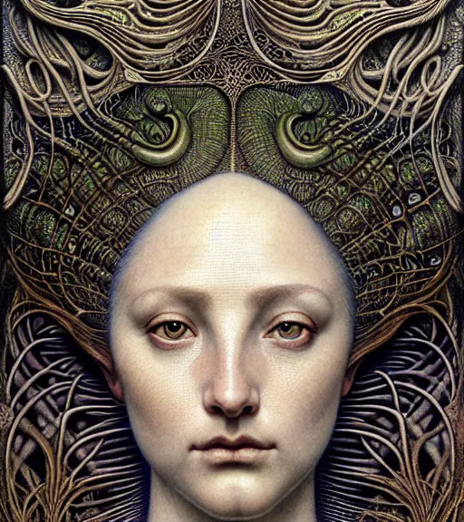 Image similar to detailed realistic beautiful reptile goddess face portrait by jean delville, gustave dore, iris van herpen and marco mazzoni, art forms of nature by ernst haeckel, art nouveau, symbolist, visionary, gothic, neo - gothic, pre - raphaelite, fractal lace, intricate alien botanicals, ai biodiversity, surreality, hyperdetailed ultrasharp octane render