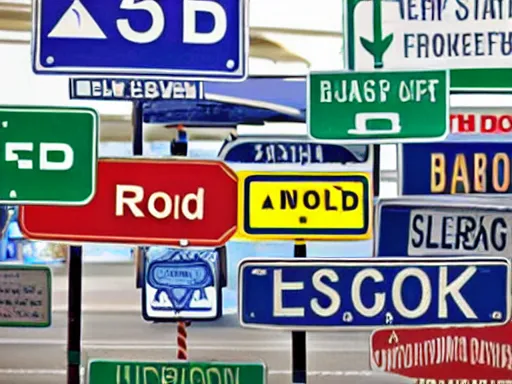 Prompt: a room full of road signs