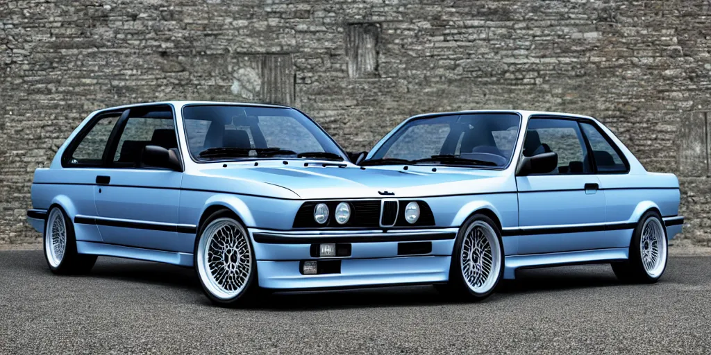 Image similar to BMW e30 coupe, hyper realism, depth of view 8k.