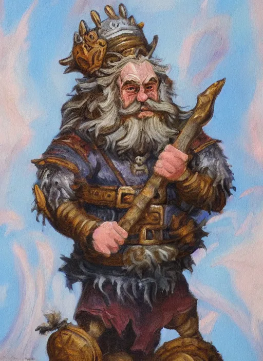 Prompt: A detailed painting of a fantasy dwarf, plain background, neo-rococo expressionist style