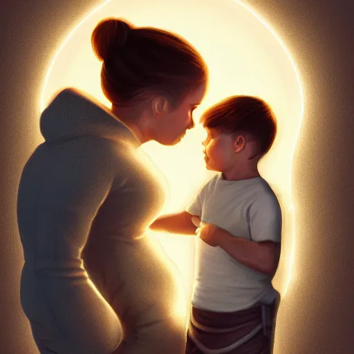 Image similar to sister and brother bond, love, full body, concept art trending on artstation, illustration, devianart, glowing effect, hyperdetailed, hyperreal, golden ratio, rule of thirds, 8 k