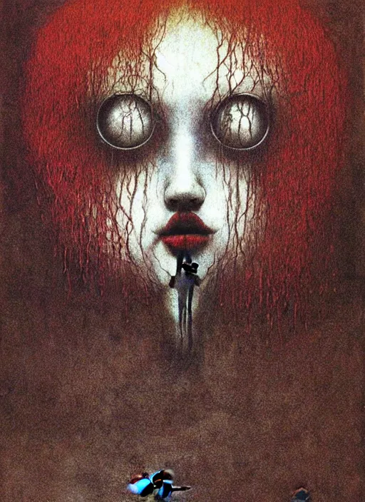 Image similar to clown girl by Beksinski and Arthur Rackham