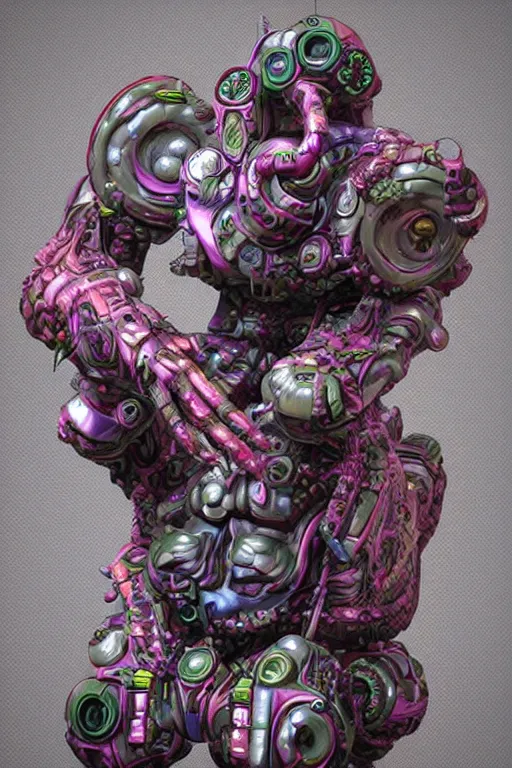 Image similar to hyper-maximalist overdetailed 3d sculpture of a monster by clogtwo andben ridgway inspired by beastwreckstuff and jimbo phillips. Cosmic horror infused retrofuturist style. Hyperdetailed high resolution Render by binx.ly in discodiffusion. Dreamlike polished render by machine.delusions. Sharp focus.