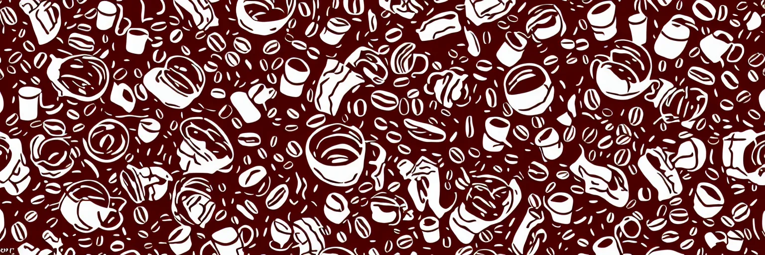Image similar to seamless pattern, coffee, art, music, vector, line art, red and white,