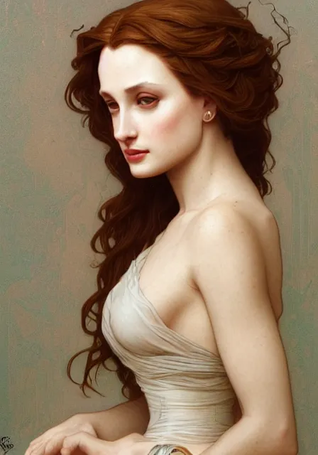 Image similar to sansa angeline jolie, intricate, elegant, highly detailed, digital painting, artstation, concept art, smooth, sharp focus, illustration, art by artgerm and greg rutkowski and alphonse mucha and william - adolphe bouguereau