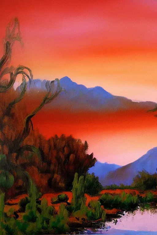 Prompt: bob ross painting of arizona