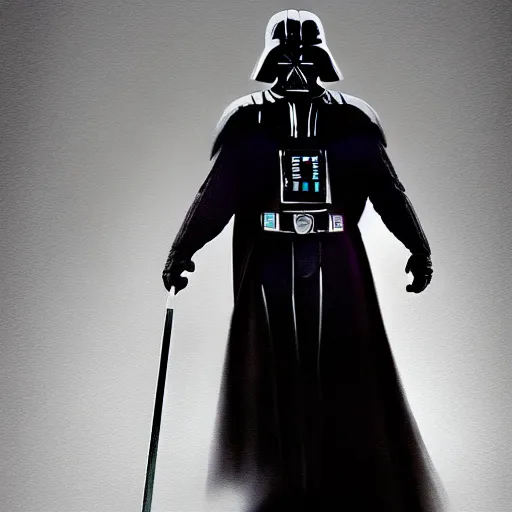 Image similar to a full body back shot of Darth Vader concept art realistic painting, high definition, digital art, matte painting, symmetrical, very detailed, realistic by Doug Chiang, dramatic lighting, cinematic, establishing shot, extremly high detail, photo realistic, cinematic lighting, post processed, concept art, artstation, matte painting,