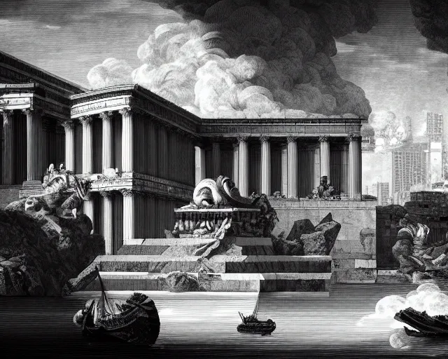 Image similar to Vaporwave album cover. Piranesi imagination mixed with the aesthetics of Vaporwave