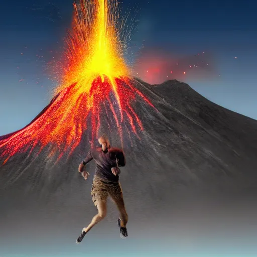 Image similar to Mr Beast jumping into a volcano, hyper realistic, HD, HQ, photo realistic