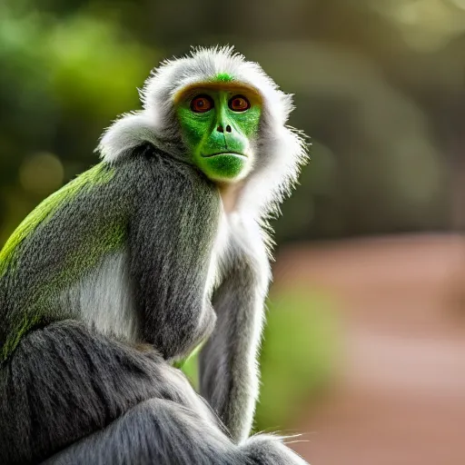 Prompt: a photo of a green monkey wearing headphones