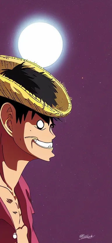 Image similar to “ a portrait photo of luffy in the moon, side shot, by shunji dodo, 8 k resolution, high quality ”