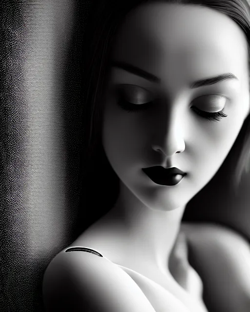 Image similar to black and white dreamy young beautiful female artificial intelligence, cinematic, rim light, photo - realistic, elegant, high detail, 8 k, masterpiece, photo taken in 1 9 3 0