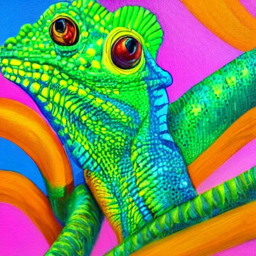 Prompt: cute chameleon colorful luminescent detailed oil painting 4 k
