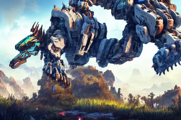 Image similar to tremortusk machine mecha animal beast robot of horizon forbidden west horizon zero dawn bioluminiscence global illumination ray tracing hdr fanart arstation by sung choi and eric pfeiffer and gabriel garza and casper konefal