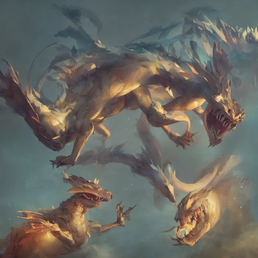 Image similar to a beautiful painting of a pokemon dragon. character design by cory loftis, fenghua zhong, ryohei hase, ismail inceoglu and ruan jia. artstation, volumetric light, detailed, photorealistic, fantasy, rendered in octane