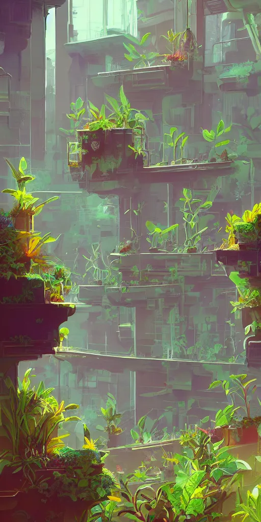 Image similar to lush solarpunk windowsill with plants on it, looking out toward a solarpunk cityscape, vignette of windowsill, detailed digital concept art by anton fadeev and marc simonetti, trending on artstation