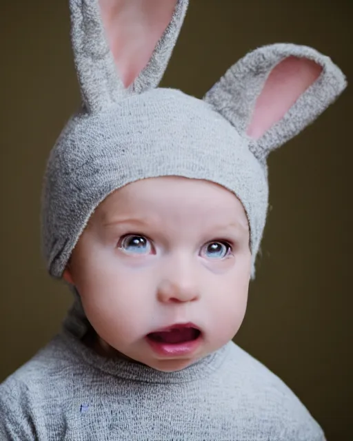 Image similar to annie leibovitz headshots of an adorable human infant rabbit hybrid, 5 0 mm soft focus