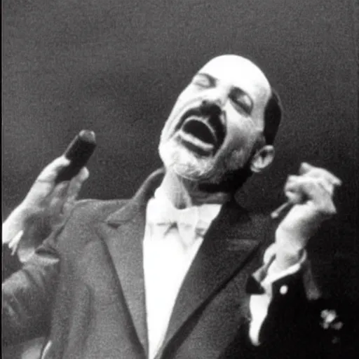 Prompt: Sigmund Freud singing like Freddie Mercury