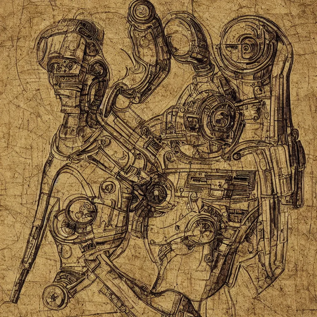 Prompt: c 3 po design schematic by leonardo da vinci, very detailed