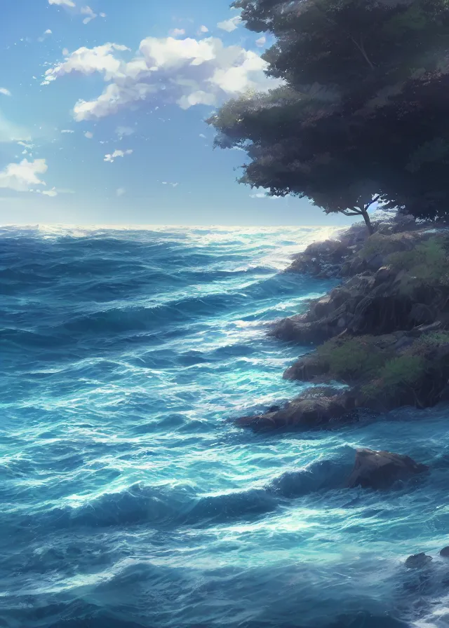 Image similar to sea shore, makoto shinkai