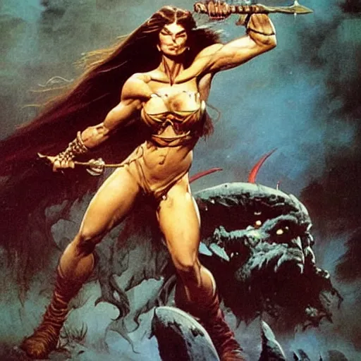 Image similar to warrior princess by Frank Frazetta,fantasy artwork,bold,striking,high quality!!!!!,masterpiece!!!! 😚