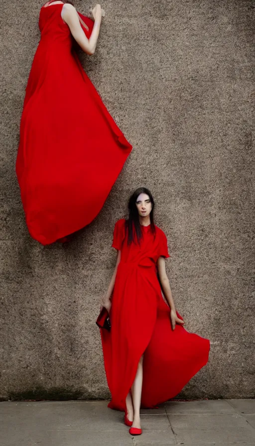 Prompt: fashion model wearing red dress, zara, insane, intricate, highly detailled, sharp focus 8k