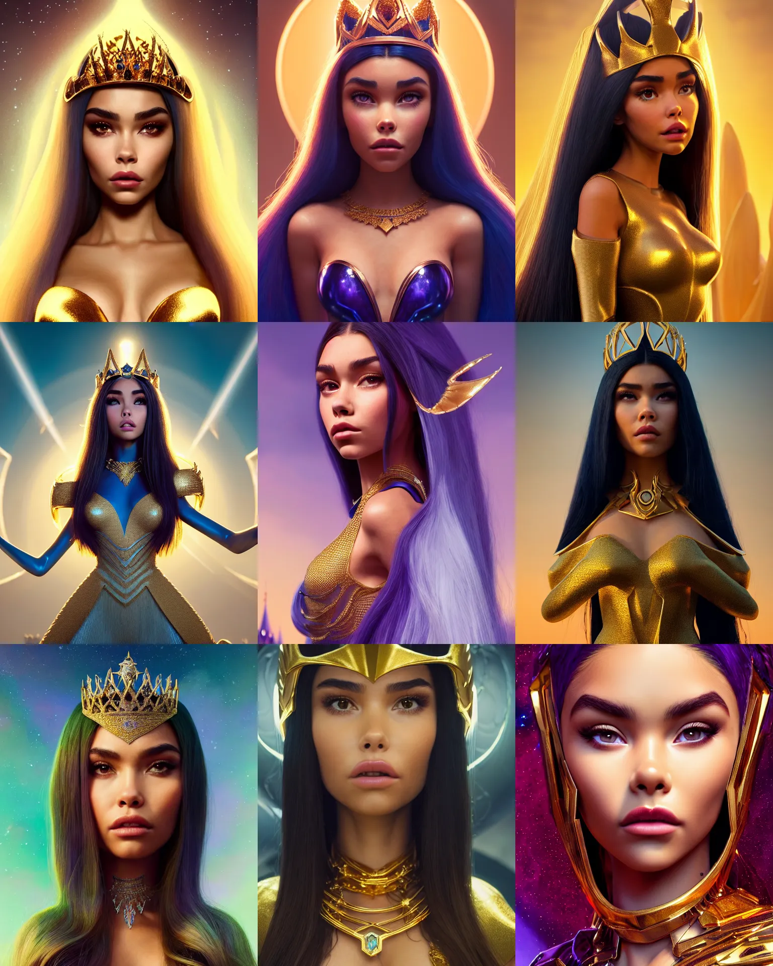 Prompt: madison beer as infinity queen | jewelry | glamorous oily soft polished rich vixen ornate modern | weta disney pixar movie still photo | hi - fructose, sci fi fantasy, golden ratio, smooth, octane render, sharp focus, artstation, concept art | beeple, rhads, rutkowski, artgerm, mucha, wlop, loish |