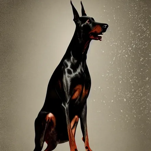 Image similar to michal karcz grunge painting of a Doberman. , detailed, elegant, intricate, 4k,