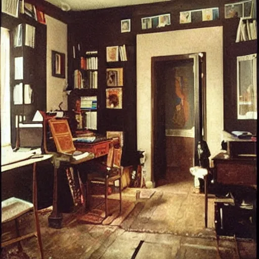 Prompt: Erik Satie's room, realistic