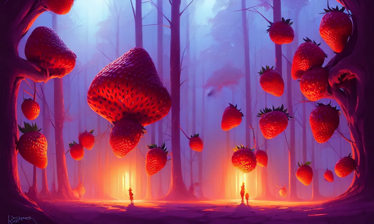 Image similar to Dark forest large strawberries, behance hd by Jesper Ejsing, by RHADS, Makoto Shinkai and Lois van baarle, ilya kuvshinov, rossdraws global illumination