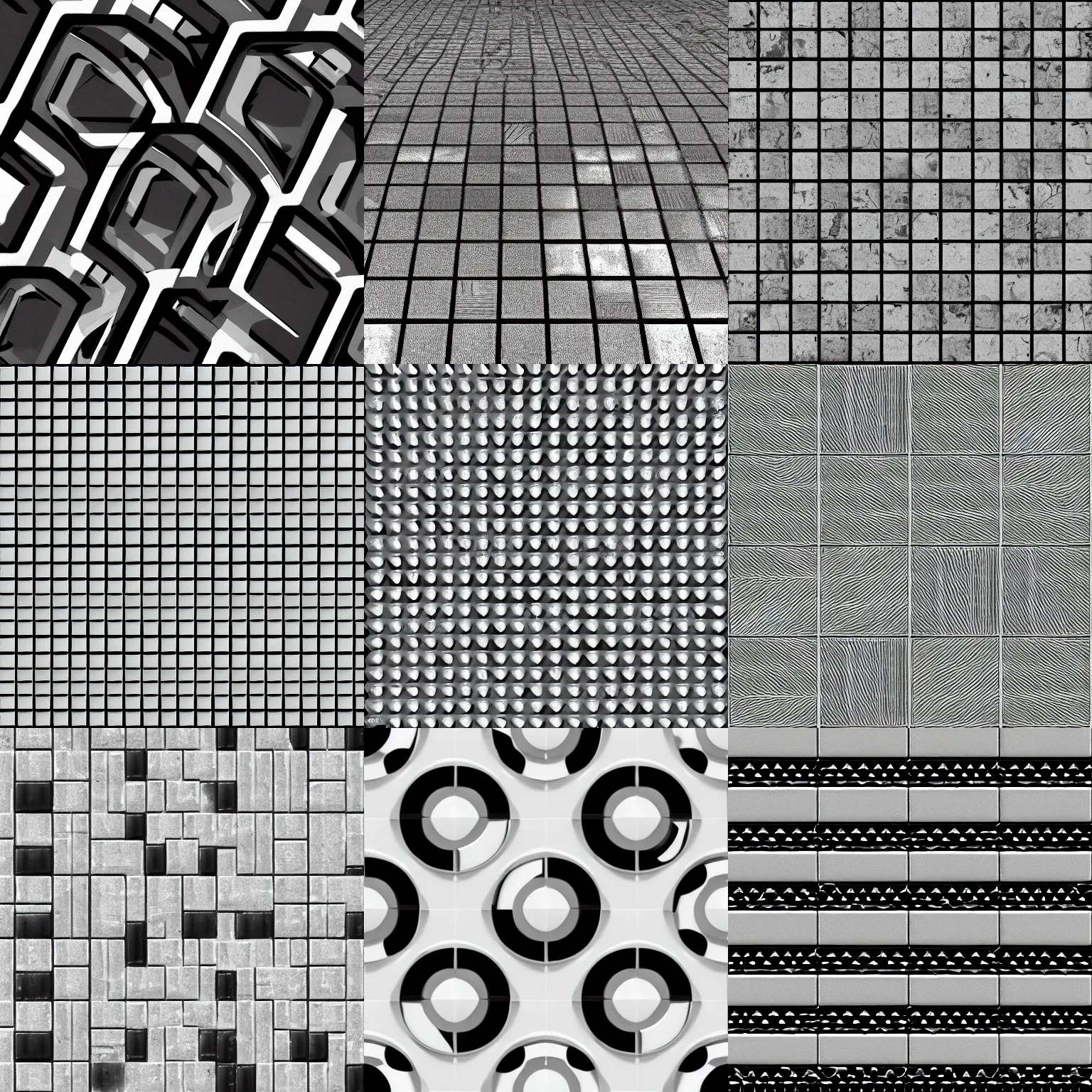 Prompt: 4 k tiled shiny retrofuturism brutalist floor white black seamless texture, material, flat, pbr, hi - res